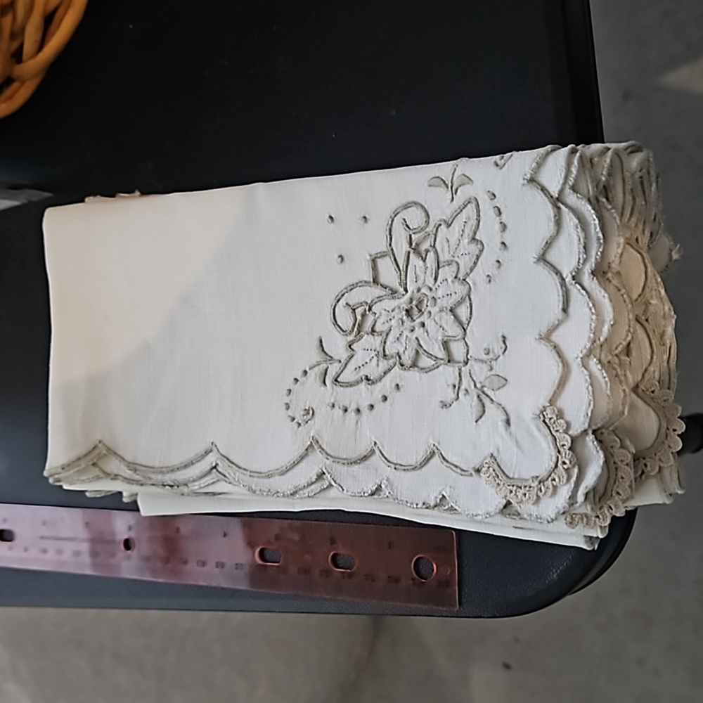 8 Vintage cut work napkins off white